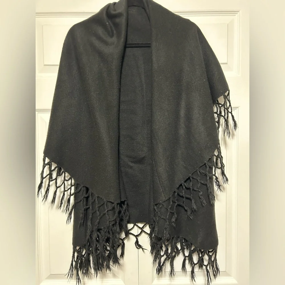 Double Layered Fringe Vest- Black OSFM 100% Acrylic